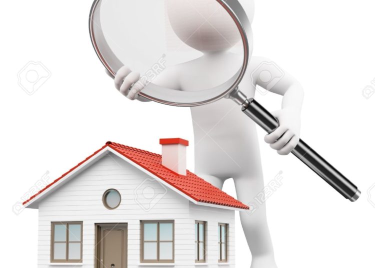 23130499 3d White People Man With Magnifying Glass Looking For House Isolated White Background